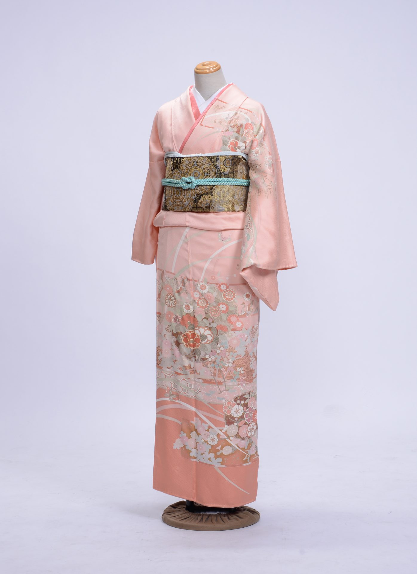 訪問着 青色系　芙蓉庵　銀通し　ウミガメ 未仕立て 訪問着 単品 桂由美 「藍鉄色 松、菊に水辺文」 正絹 着物 仮