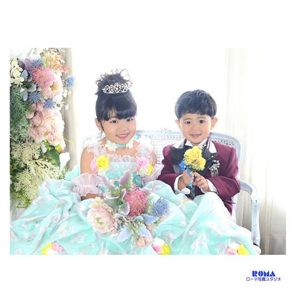7才と3才の記念のドレス写真|静岡市のフォトスタジオ
