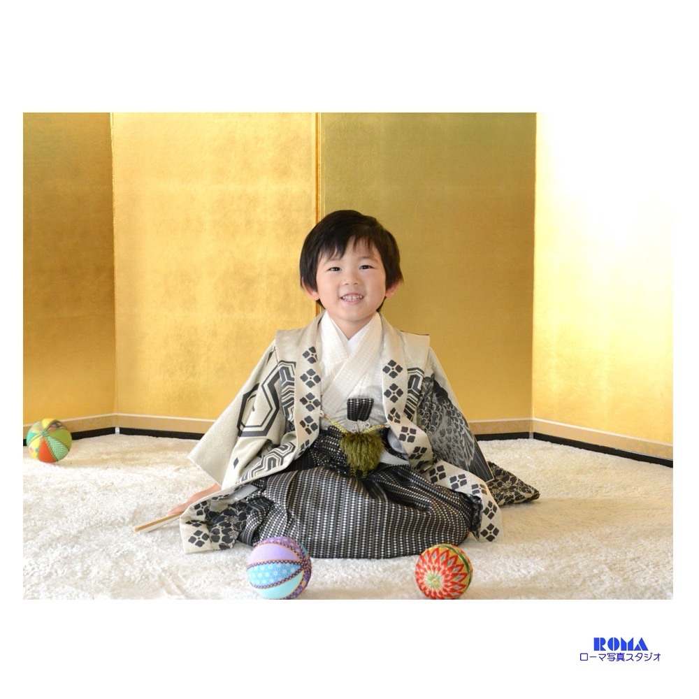 七五三の5歳男の子の着物の写真を静岡市の写真館で撮影