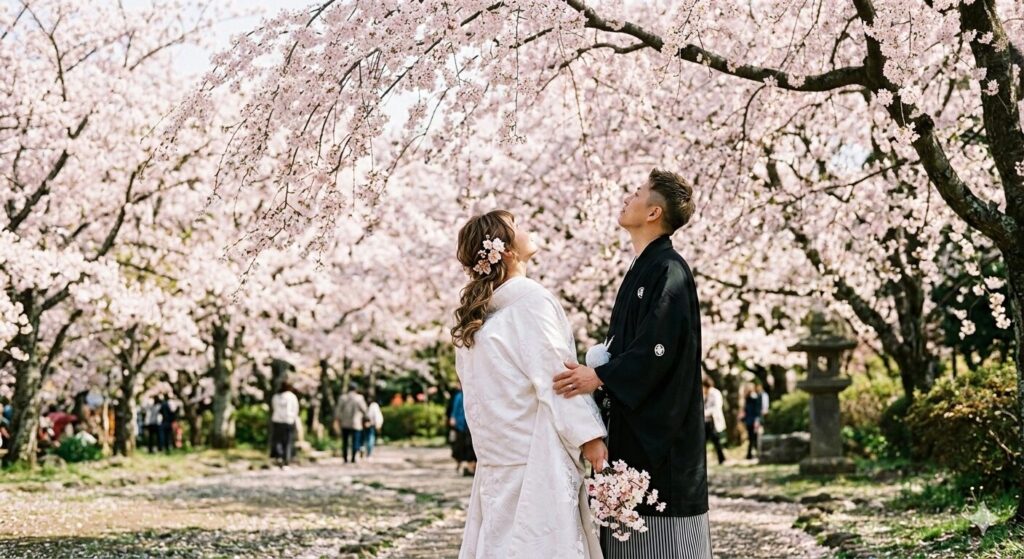 静岡市の公園で桜の下で和装ロケーション撮影|静岡市の写真館ローマ写真スタジオ